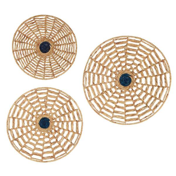 Litton Lane Seagrass Brown Handmade Woven Basket Plate Wall Decor (Set of 3) 042171 The Home Depot