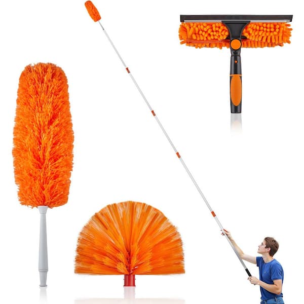 High Ceiling Dusting and Window Cleaning Kit with Squeegee Cobweb Duster 4-24 ft. Extension Pole