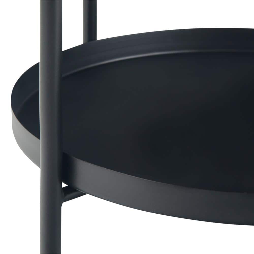 Monet Industrial Round Black Metal End Table with Removable Trays