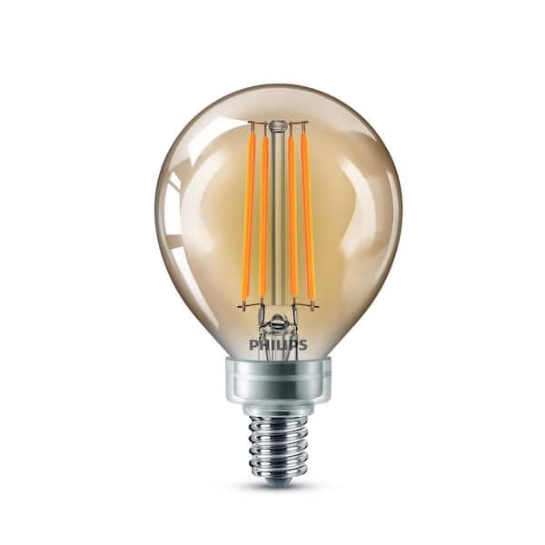 40-Watt Equivalent G16.5 Dimmable Vintage Edison LED Globe Light Bulb Candelabra Base Amber Warm White (2000K) (1-Pack)