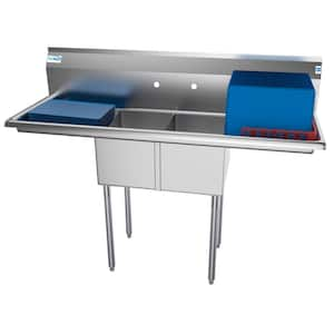 56 in. Freestanding Stainless Steel 2 Compartments Commercial Sink with Drainboard