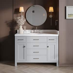 Bristol 48.25 in. W x 22 in. D x 36 in. H Single Sink Freestanding Bath Vanity in Grey with Carrara White Quartz Top