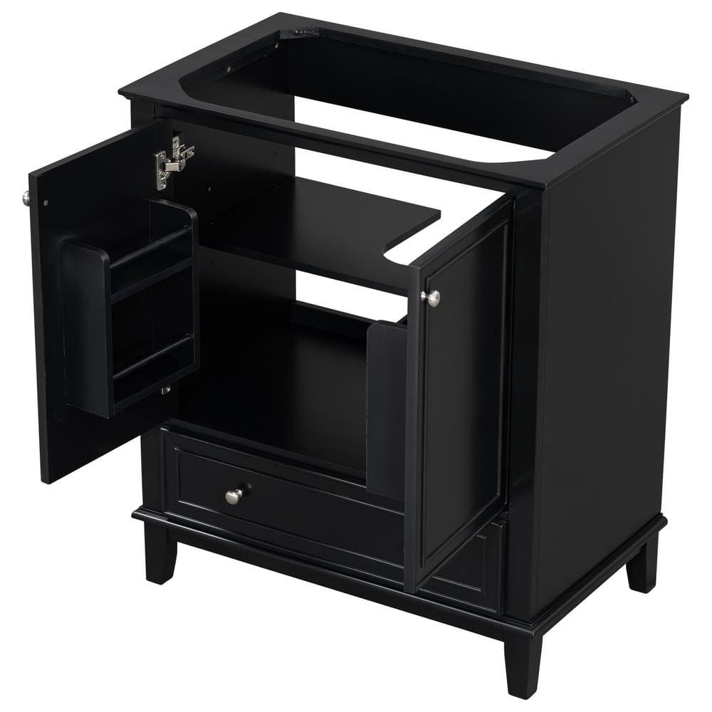 Black Solid Wood and MDF Freestanding Bathroom Vanity Cabinet