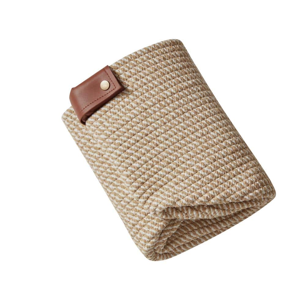 Set of 3 Beige Woven Cotton Rope Storage Baskets with Leather Handles