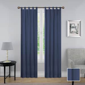 Montana Indigo Solid Polyester/Cotton Blend 60 in. W x 95 in. L Light Filtering Pair Tab Top Curtain Panel