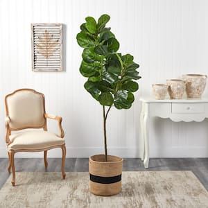 5.5 ft. Green Fiddle Leaf Fig Artificial Tree in Handmade Natural Cotton Planter
