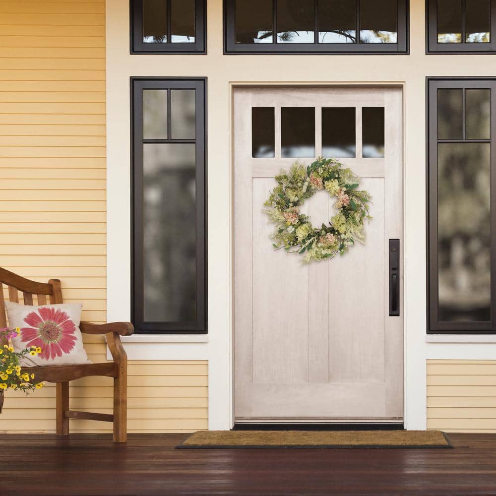 24" Green and White Artificial Hydrangea and Dogwood Floral Spring Wreath
