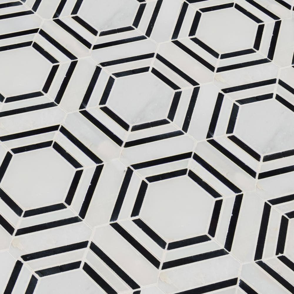 Bianco Hexagon Polished Marble Mosaic Tile Sheet