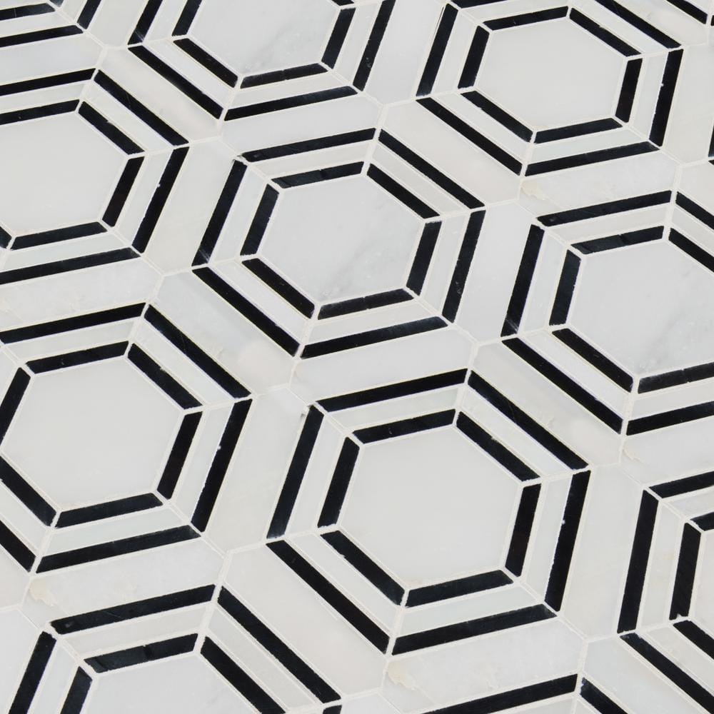 Bianco Hexagon Polished Marble Mosaic Tile Sheet