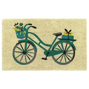 Off-White 18 in. x 30 in. Floral Basket Bike Coir Doormat