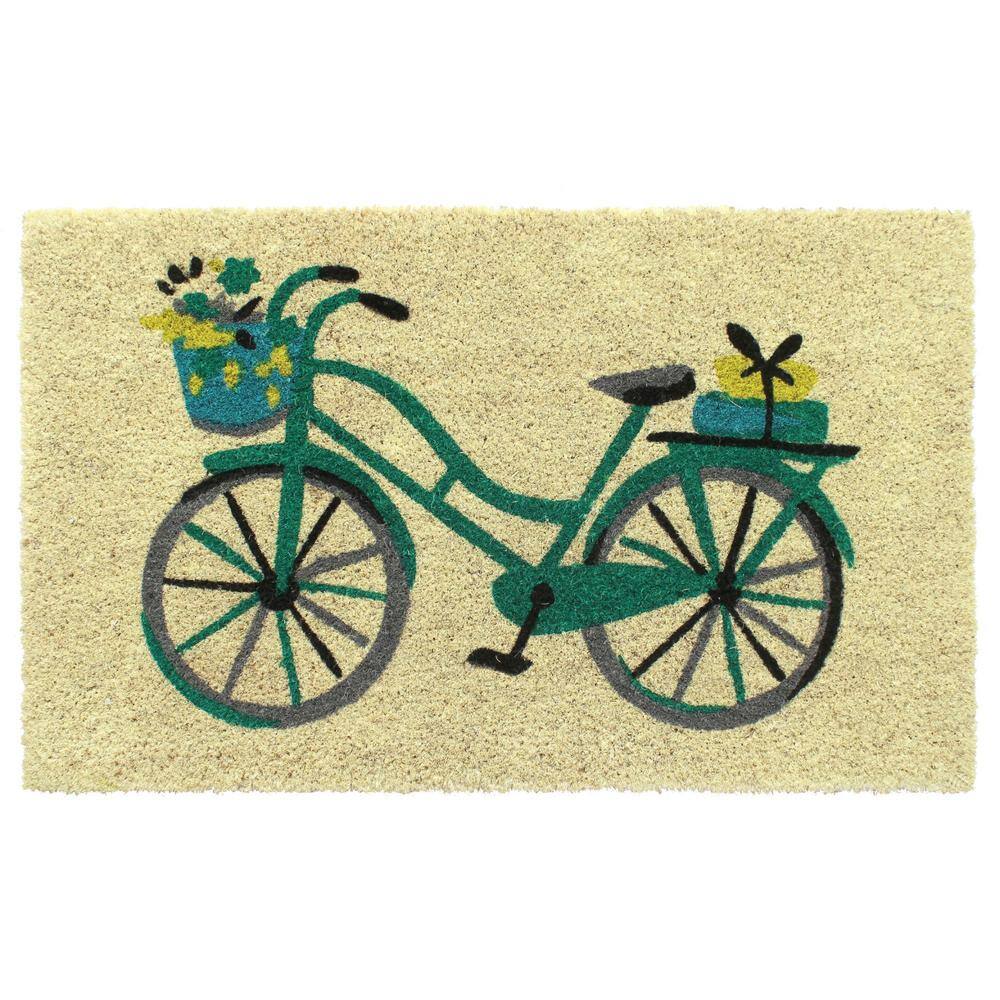 Welcome Floral Basket Bike Beige 18 in. x 30 in. Coir Non-Slip Outdoor Door