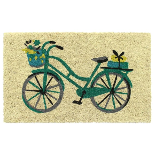 Unbranded Welcome Floral Basket Bike Beige 18 in. x 30 in. Coir Non-Slip Outdoor Door Mat