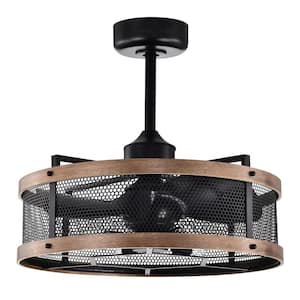 Laxsi 24 in. 6-Light Indoor Matte Black and Faux Wood Grain Finish Ceiling Fan with Light Kit