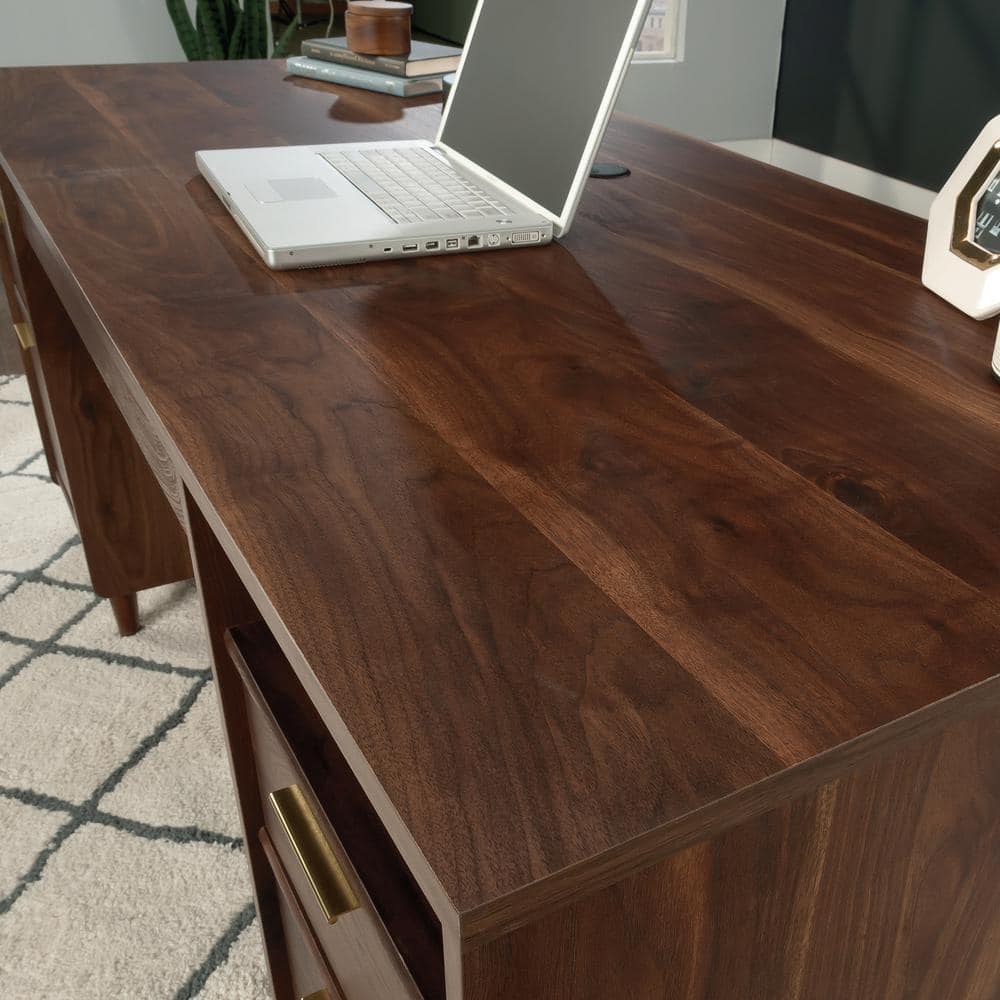 Grand Walnut Executive Desk with Drawers and Filing Cabinet