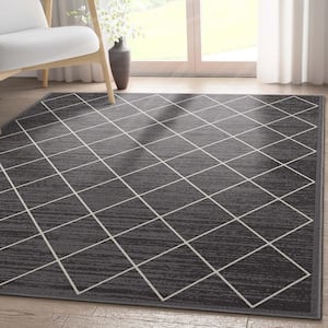 Dark Gray 5 ft. x 7 ft. Kings Court Clover Moroccan Trellis Area Rug