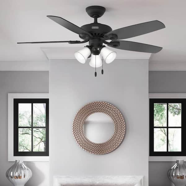 Hunter Builder Plus 52 in. Indoor Matte Black Ceiling Fan with Light Kit Included