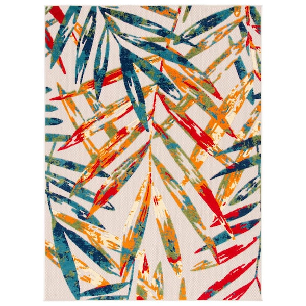 Cabana Ivory/Navy 8 ft. x 10 ft. Palm Leaf Indoor/Outdoor Patio  Area Rug
