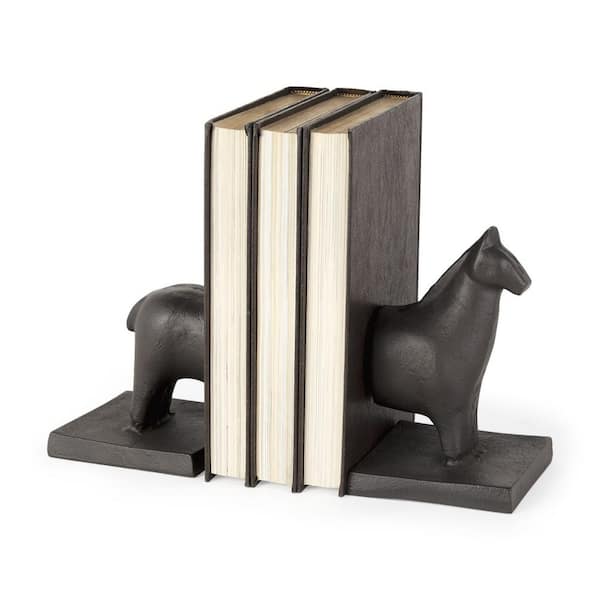 HomeRoots 6 .75 in. Black Cast Aluminum Horse Shaped Bookends