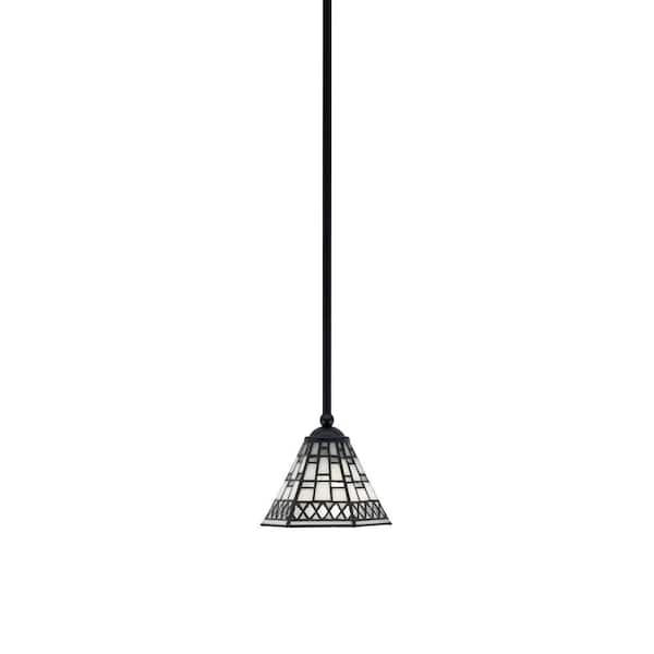 Unbranded Clevelend 100-Watt 1-Light Black Pendant Mini Pendant Light with Pewter Art Glass Shade Light Bulb Not Included