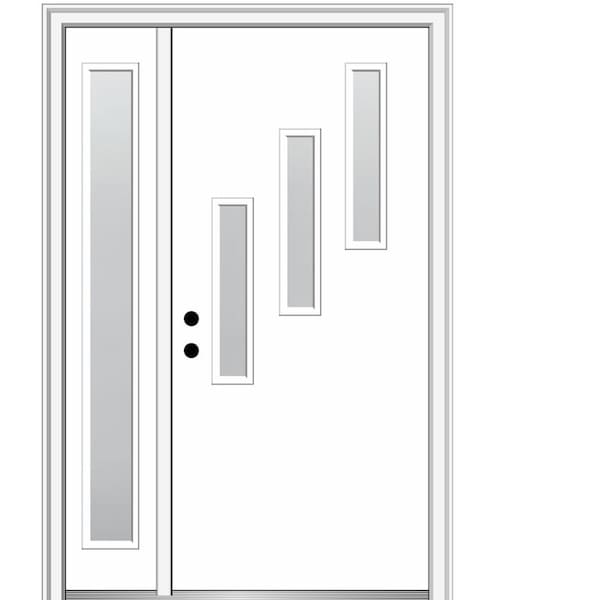 MMI DOOR Davina 48 in. x 80 in. Right-Hand Inswing 3-Lite Frosted Glass Primed Fiberglass Prehung Front Door on 4-9/16 in. Frame