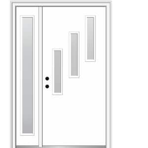 Davina 50 in. x 80 in. Right-Hand Inswing 3-Lite Frosted Glass Primed Fiberglass Prehung Front Door on 4-9/16 in. Frame