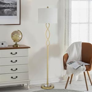 Montgomery 59 in. Gold Metal Crystal Floor Lamp with White Linen Shade