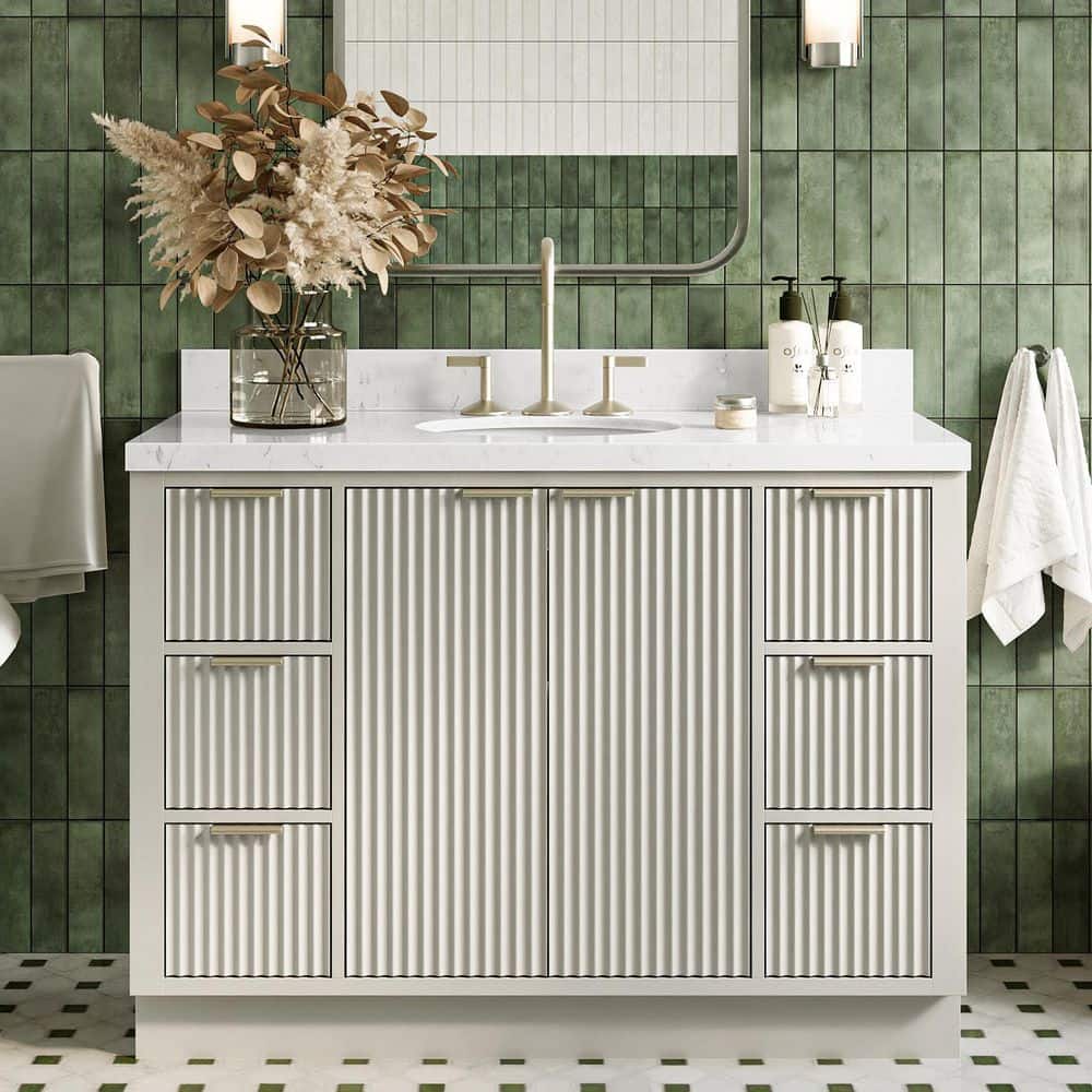 Milan 48 in. Single Sink Freestanding Bathroom Vanity in Warm White with Carrara White Quartz Top price history on PriceWatchPro