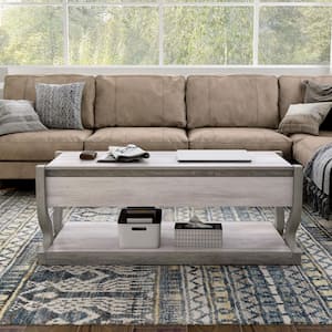 Kuiper 50.63 in. Coastal White Rectangle Particle Board Coffee Table with Lift-Top