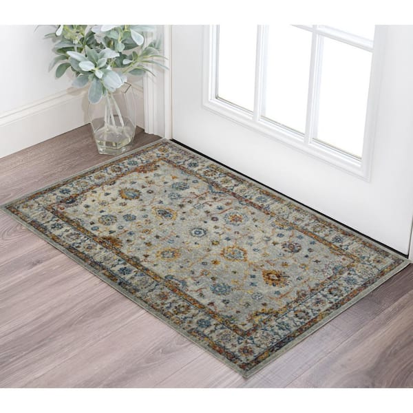 3 ft. x 4 ft. Gray Rust And Blue Area Rug