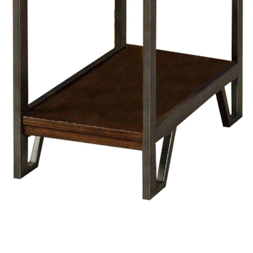 Urban Loft 24" Wood and Metal Side Table with USB Port and Storage