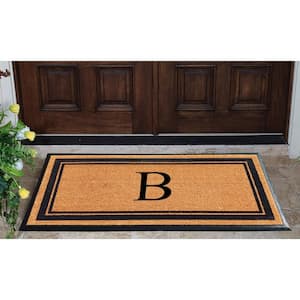 A1HC Markham Picture Frame Black/Beige 30 in. x 60 in. Coir and Rubber Flocked Large Outdoor Monogrammed B Door Mat