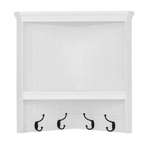 24 in. H x 24 in. W x 13.4 in. D White Shiplap Floating Decorative Cubby Corner Wall Shelf with Hooks