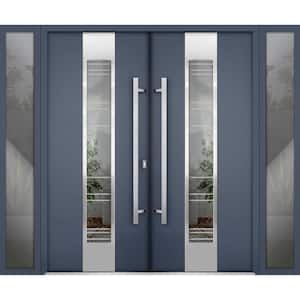 5755 96 in. x 80 in. Left-hand/Inswing 2 Sidelites Clear Glass Gray Graphite Steel Prehung Front Door with Hardware