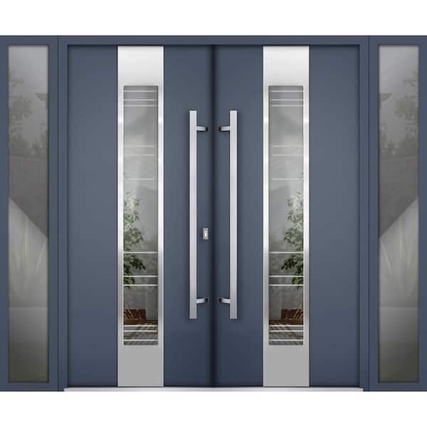 VDOMDOORS 5755 96 in. x 80 in. Right-hand/Inswing 2 Sidelites Clear Glass Gray Steel Prehung Front Door with Hardware