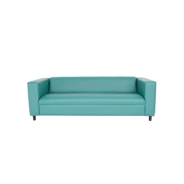 HomeRoots Amelia 84 in. Rolled Arm Faux Leatherl Rectangle Sofa in Blue