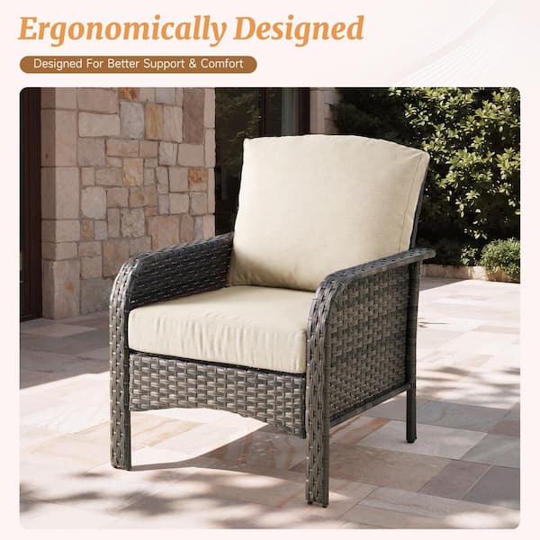 Missisi Gray 4-Piece Wicker Patio Conversation Seating Set with Beige Cushions and Coffee Table