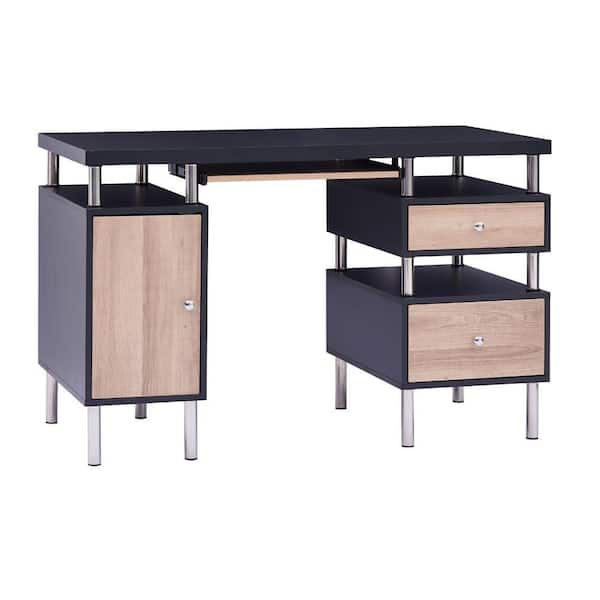 Modern Solid Wood Computer Desks Office Table with PC Droller Storage Shelves and File Cabinet Small Study Writing Desk - Black