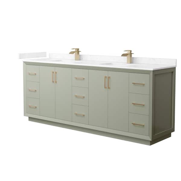 Wyndham Collection Strada 84 in. W x 22 in. D x 35 in. H Double Bath Vanity in Light Green with Carrara Cultured Marble Top