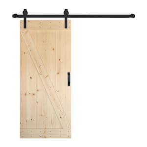 Z Series 36 in. x 84 in. Unfinished DIY Knotty Pine Wood Sliding Barn Door with Hardware Kit