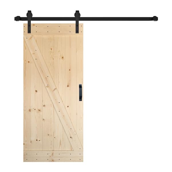 ISLIFE Z Series 36 in. W x 84 in. H Unfinished Solid Wood Sliding Barn Door with Hardware Kit - Assembly Needed