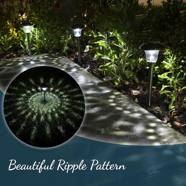 Silver LED Solar Stainless Steel and Glass Weather Resistant Path Lights, White Light (8-Pack)