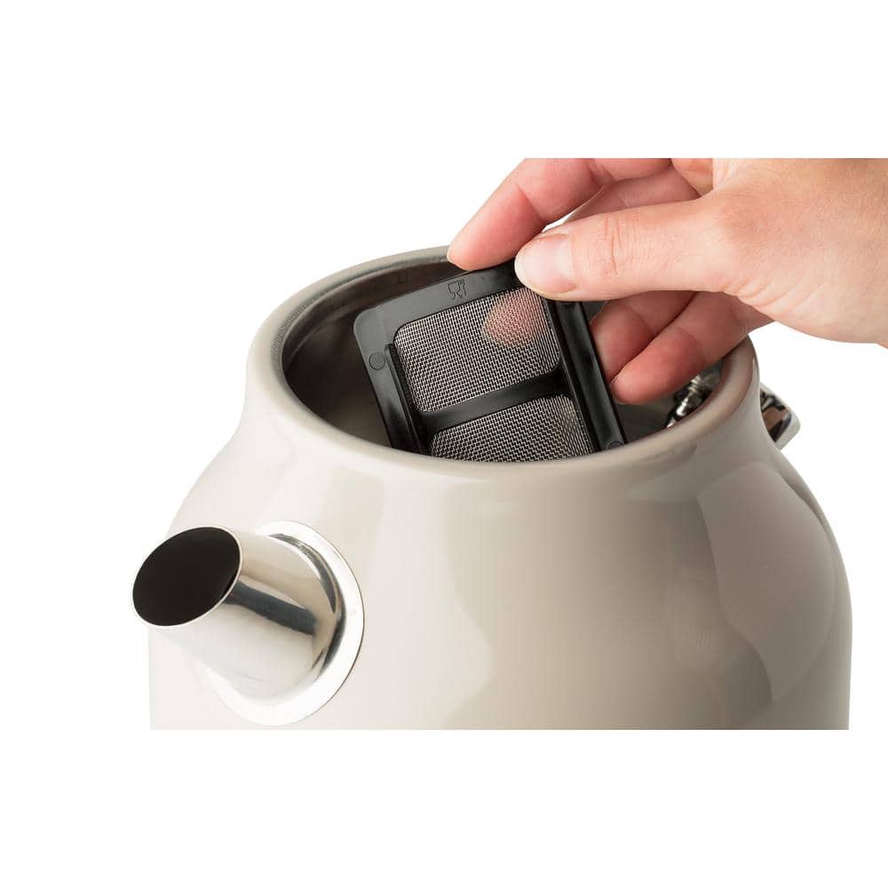 Putty Beige Stainless Steel Electric Kettle with Temperature Gauge