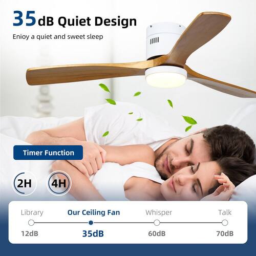 52 in. Wood Indoor White Ceiling Fan with Dimmer LED Light and DC Reversible and APP/Remote Control and Memory Function Ceiling Fans