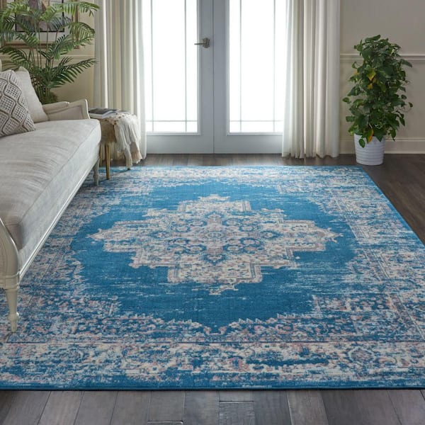 Grafix Blue 9 ft. x 12 ft. Persian Medallion Transitional Area Rug