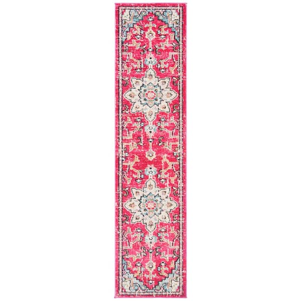 Madison 2 ft. x 10 ft. Fuchsia/Blue Distressed Border Runner Rug