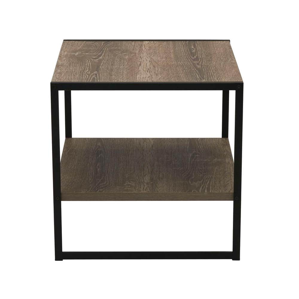 Ashwood and Black Metal Square End Table with Storage Shelf