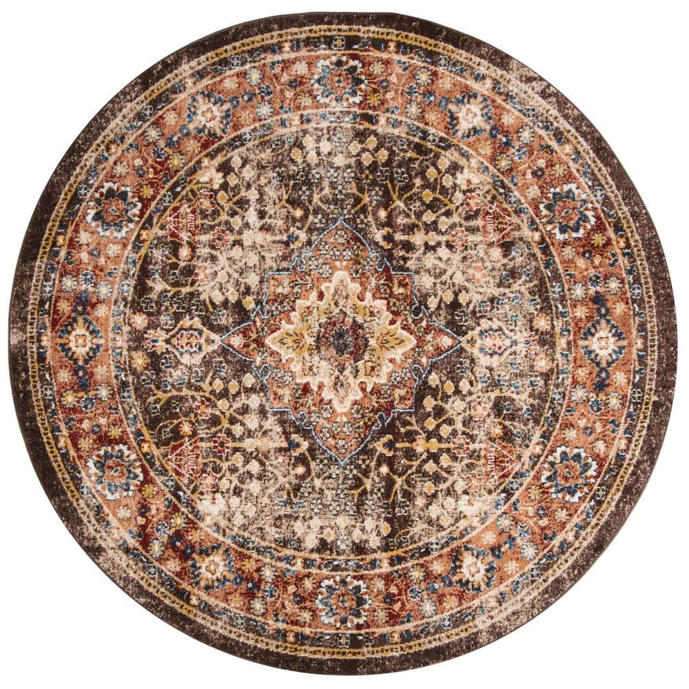 SAFAVIEH Bijar Brown/Rust 7 ft. x 7 ft. Round Border Area Rug BIJ652D ...