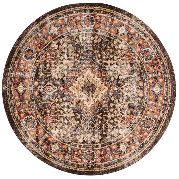 Bijar 8 ft. x 8 ft. Round Brown/Rust Border Distressed Medallion Area Rug
