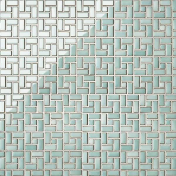 Hudson Spiral Mint Green 13 in. x 13 in. Porcelain Floor and Wall Mosaic Tile (11.3 sq. ft. /Case)