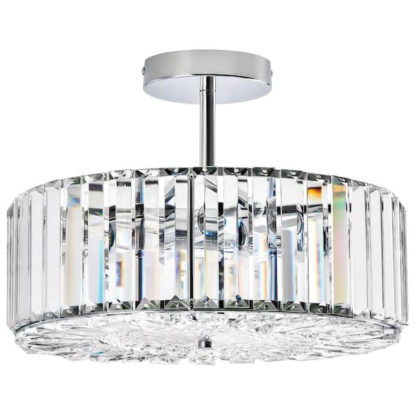 Merra 15 in. 4-Light Nickel Crystal Semi Flush Mount Ceiling Light With Clear Glass Shade